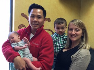 Little Charles Tieau has just had his first infant adjustment. His brother Jack has been coming here since he was a baby and their parents Emily and Vinh have been for years!
